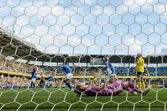 Federica D'Auria of Italy celebrates and goalkeeper