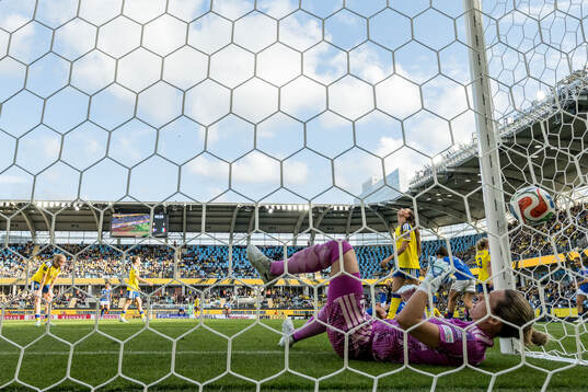 Goalkeeper Jennifer Falk of Sweden looks dejected
