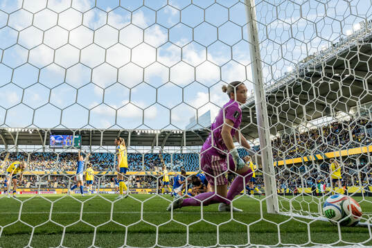 Goalkeeper Jennifer Falk of Sweden looks dejected