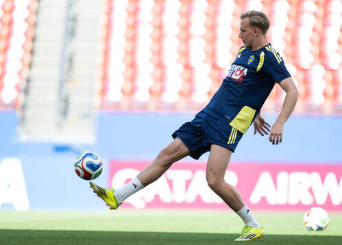 Herman Johansson of the Swedish national football team at a