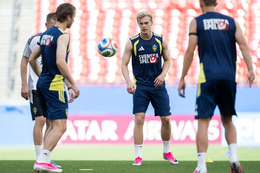 Lucas Bergvall of the Swedish national football team at a
