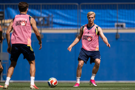 Lucas Bergvall of the Swedish national football team at a