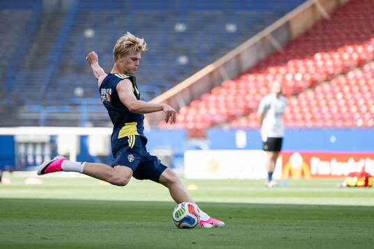 Lucas Bergvall of the Swedish national football team at a