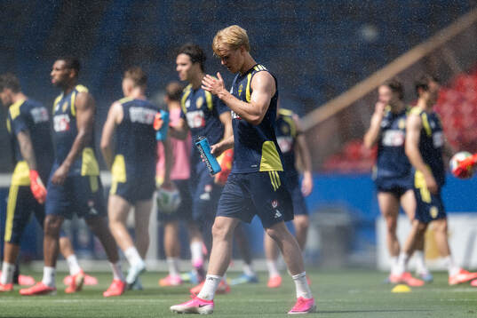 Lucas Bergvall of the Swedish national football team at a
