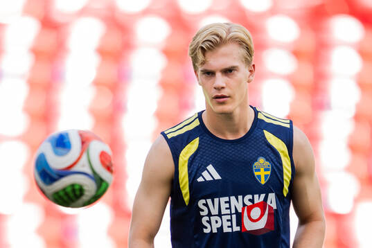 Lucas Bergvall of the Swedish national football team at a