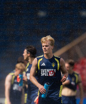 Lucas Bergvall of the Swedish national football team at a