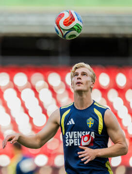 Lucas Bergvall of the Swedish national football team at a