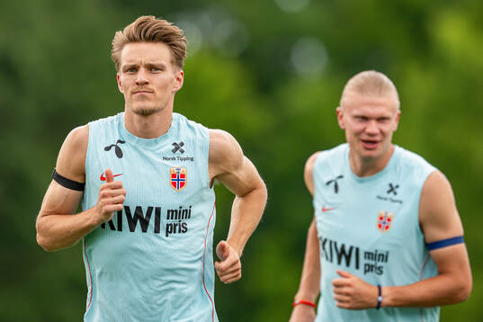 Martin Ødegaard and Erling Braut Haaland of the Norwegian