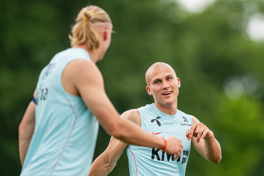 Erling Braut Haaland and Leo Østigård of the Norwegian
