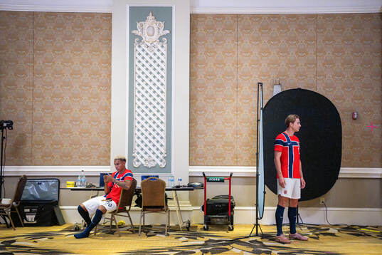 Antonio Nusa and Kristian Thorstvedt of the Norwegian