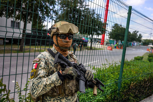 Military personnel outside Estadio Monterrey