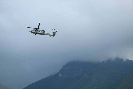 A helicopter hover outside of Estadio Monterrey