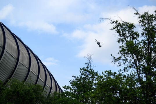 A military helicopter outside of Estadio Monterrey