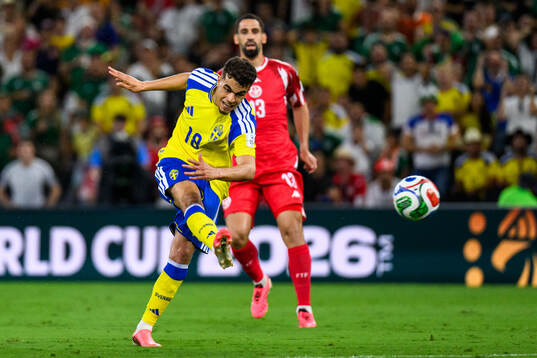 Yasin Ayari of Sweden scores 1-0