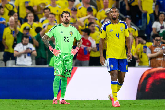 goalkeeper Kristoffer Nordfeldt and Isak Hien of Sweden