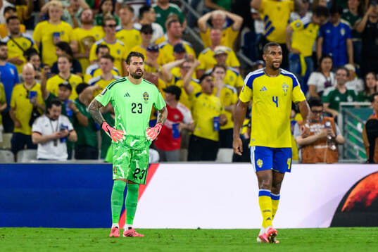 goalkeeper Kristoffer Nordfeldt and Isak Hien of Sweden