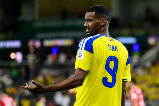 Alexander Isak of Sweden reactes
