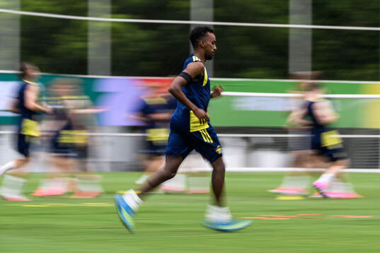 of the Swedish national football team at a training session