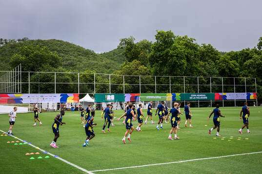 Players of the Swedish national football team at a training