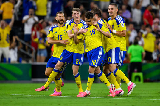 Yasin Ayari of Sweden celebrates