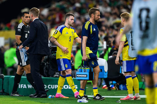 Gabriel Gudmundsson of Sweden leaves the pitch