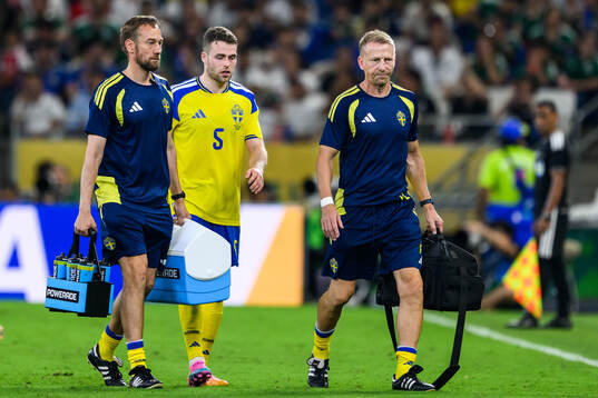 Gabriel Gudmundsson of Sweden leaves the pitch