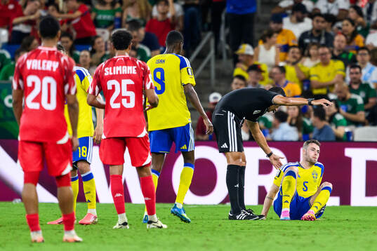 Gabriel Gudmundsson of Sweden in pain