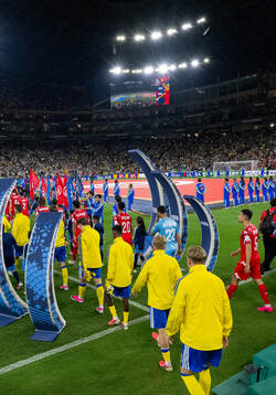 Players of Sweden enter the pitch