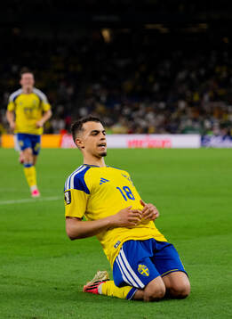 Yasin Ayari of Sweden celebrates his 5-1 goal