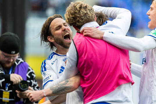 IFK Norrköpings Christoffer Nyman jublar med Ryan Nelson