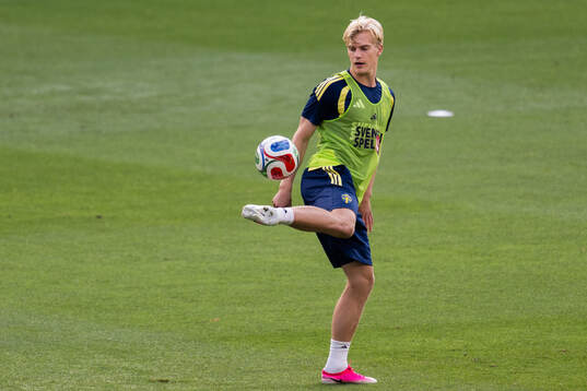 Lucas Bergvall of the Swedish national football team at a