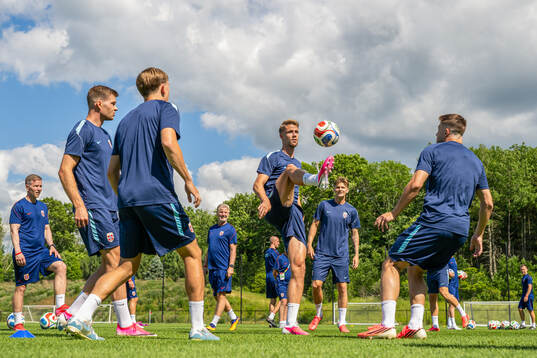 Kristoffer Ajer and players of the Norwegian national