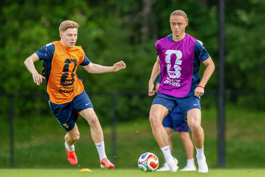Jens Petter Hauge and Thelo Aasgaard of the Norwegian