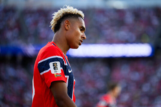 Antonio Nusa of Norway looks dejected