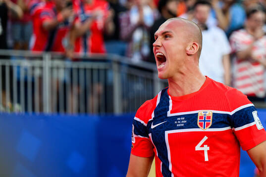 Leo Østigård of Norway celebrates