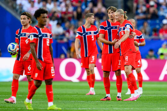Sander Berge and Erling Braut Haaland of Norway