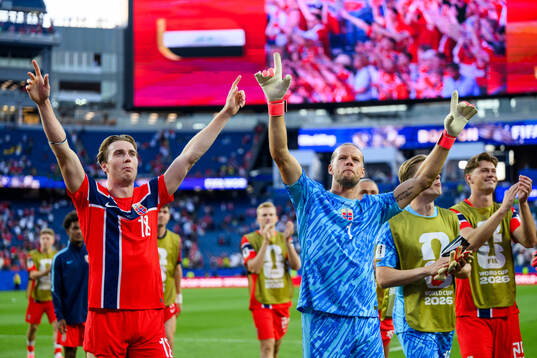 Kristian Thorstvedt and goalkeeper Ørjan Nyland of Norway