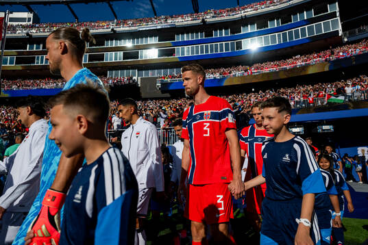 Kristoffer Ajer of Norway enters the pitch