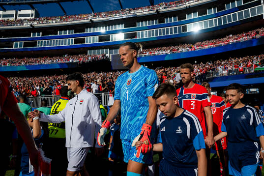 Goalkeeper Ørjan Nyland and Kristoffer Ajer of Norway