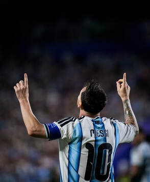 Lionel Messi of Argentina celebrates his 3-0 goal