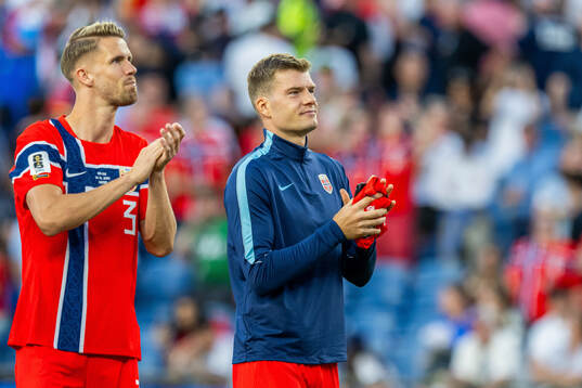 Kristoffer Ajer and Alexander Sørloth of Norway