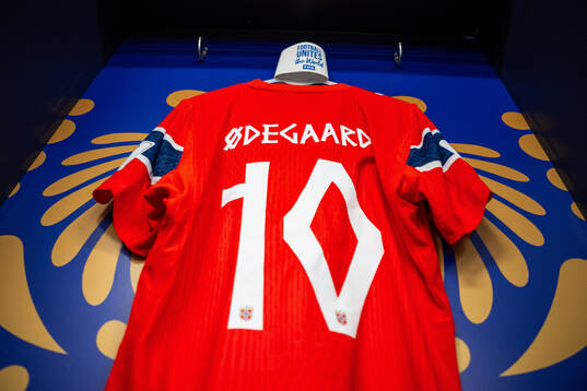 The kit of Martin Ødegaard of Norway in the dressing room