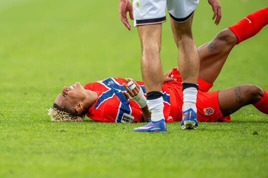 Antonio Nusa of Norway in pain