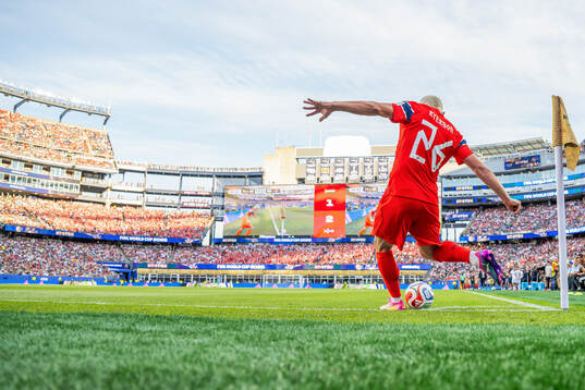 Julian Ryerson of Norway takes a corner kick