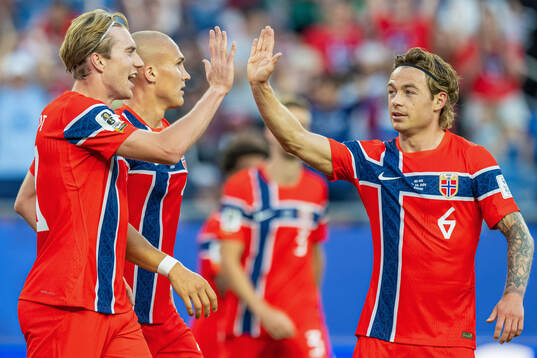 Kristian Thorstvedt of Norway celebrates with Patrick Berg