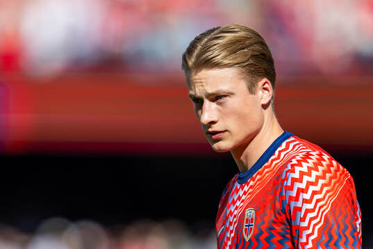 Goalkeeper Sander Tangvik of Norway warms up