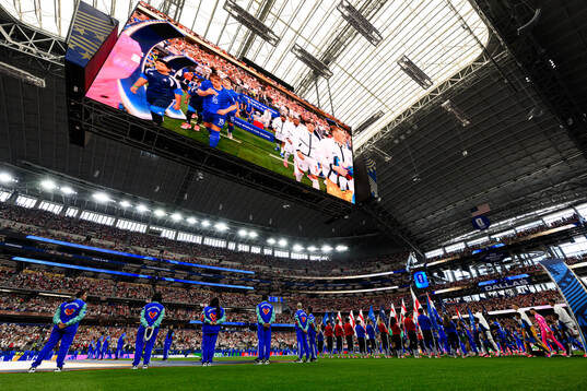 Players of England and of Croatia