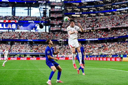 Josip Stanisic of Croatia and Declan Rice of England