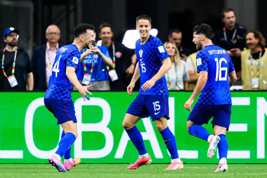 Ivan Perisic, Mario Pasalic and Martin Baturina of Croatia