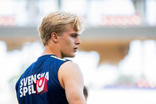 Lucas Bergvall of the Swedish national football team at a